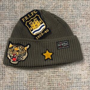 Ralph Lauren Green Knit Hat with Decorative Patches